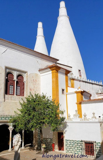 Tall white chimneys of Sintra National Palace