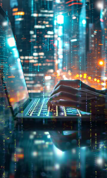 Hands working on a laptop representing pharmacovigilance data reconciliation