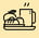 Icon of a steaming mug with bread and fruit.