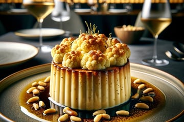 lejra a dessert with cauliflower pine a dessert on a plate