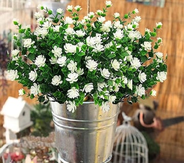 4 Piezas Flores Artificiales Flor Falsas,Arbustos Verdes Resistentes a Los Rayos UV Plantas para Col