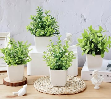 Roqueen 4 Piezas Plantas Artificiales Mini Ecologización Artificiales Macetas Plantas Plásticos Plan