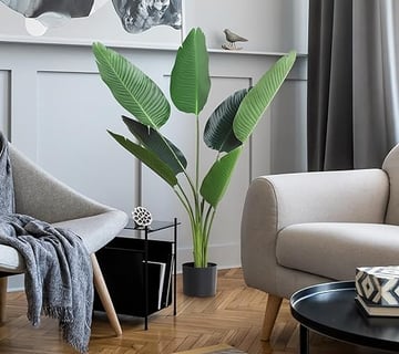 Planta de Decoración Artificial de Palma Árbol Realista con Maceta 7 Hojas Ф15x120cm para Exterior e
