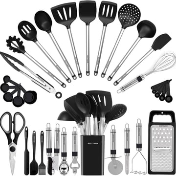 Kitchen Utensil Set-Silicone Cooking Utensils-33 Kitchen Gadgets & Spoons for Nonstick Cookware-Sili