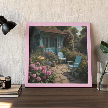 Garden shed in cottage style garden