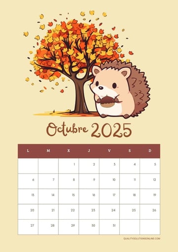 Calendario de Octubre con dibujos temáticos de otoño