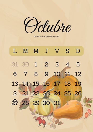 Calendario de Octubre con dibujos temáticos de otoño