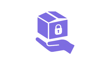 Purple box on a hand icon representing confidential product delivery.