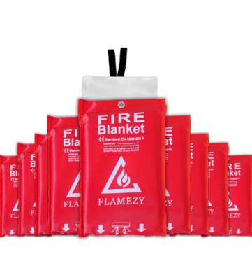a fire blanket with a fire extinguise on it