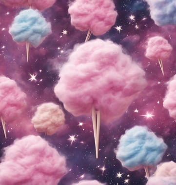 a bunch of cotton candy floss on a galaxy - like background