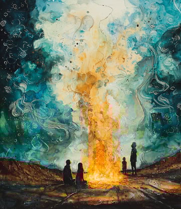 Des gens autour d'un feux magiques