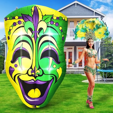 Inflatable mask with Fleur-de-Lis designs