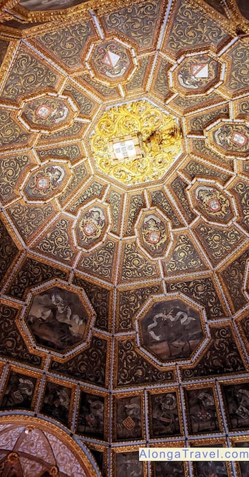 Brown dome ceiling in Coats-of-Arms Room Sala dos Brasões in Sintra Palace