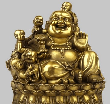 Brass Happy Buddha, Brass Laughing Buddha with children, 