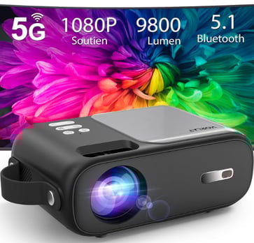 Mini Projecteur, Portable Vidéoprojecteur 5G WiFi Bluetooth1080P Supporté, 9800 Lumens Rétroprojecte
