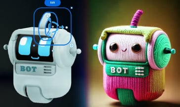 a robot toy with a robot toy next to a robot