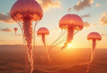 a group of jellyfishs floating in the ocean