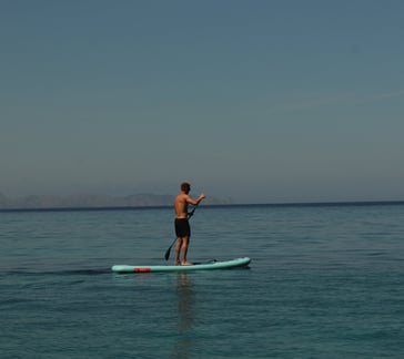  Person paddleboarding on calm waters off the coast of Alcudia