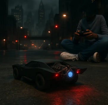 Carro a control remoto de The Batman visto desde atrás