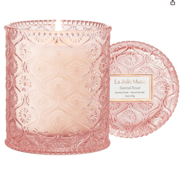 LA JOLIE MUSE Sandalwood Rose Candle, Scented Candles, Valentines Day Candles Gifts for Women, Natur
