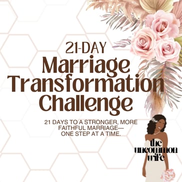 21-Day Marriage Transformation Challenge with natural flowers and bride holding flowers