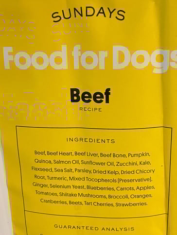 Sundays Food for Dogs - Beef Formula dog food