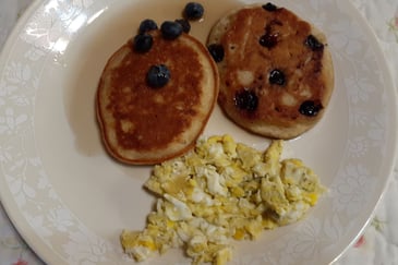 protein pancakes w blueberries and egg