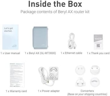 showcase of what comes inside the box with GL.iNet GL-MT3000 (Beryl AX) Portable Travel Router
