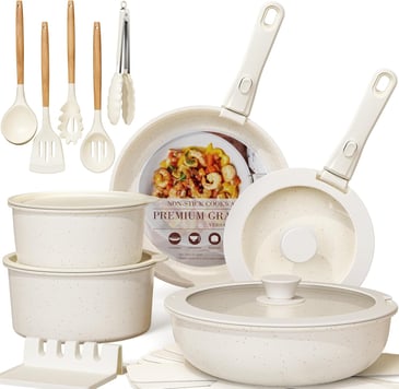 Ceramic Cookware Set Detachable Handle, RV Kitchen Cooking Set Removable Handles, Oven Safe