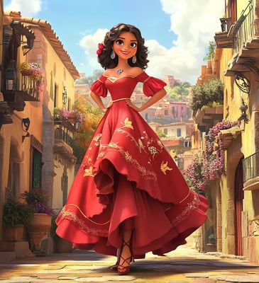 Prinses Elena van Avalor in een spaanse stad