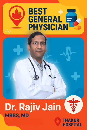 A flyer showing details of Dr. Rajiv Jain, best general physician in Karnal
