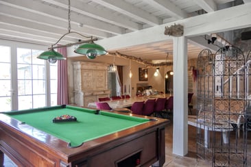 Espace billard convivial au sein du mas l'Enclos du Soleil le Vent , gîte pour 16 personnes en location en Drôme Provençale