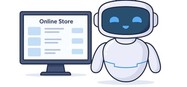 Image of an AI Robot next to a Online Store