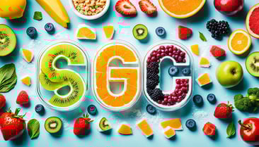 a variety of fruits and vegetables with the word sgg on it