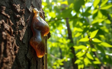 Close up photo of tree bark with sap oozing out