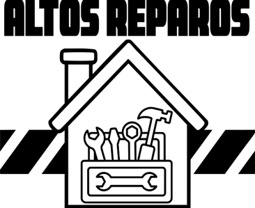 Logotipo da Altos Reparos, inclui uma casa com ferramentas, simbolizando serviços de qualidade.