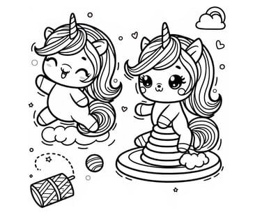 playing unicorns coloring sheet