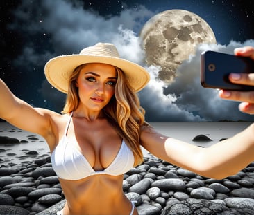 a woman in a bikini top taking a selfie 100% Cartoon