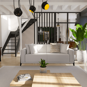 Vue 3D d'un salon
