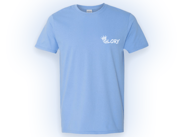 a blue t - shirt with a crown on it