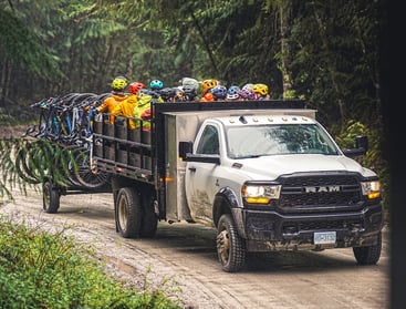 a truck with a bunch of bikes on it