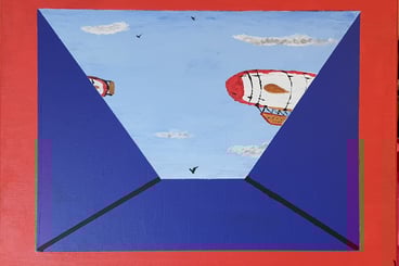 Le dirigeable. Châssis bois & toile, 41x33cm. 80€.