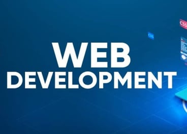 Blue color backgroud with white text web development pic