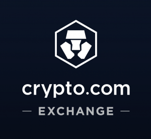 a crypt exchange exchange logo on a dark blue background