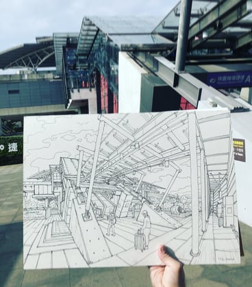Urban sketch by Evgeny Bondarenko in Taiwan