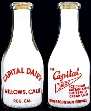 Capital Dairy milk bottle, Willows, California milk bottle
