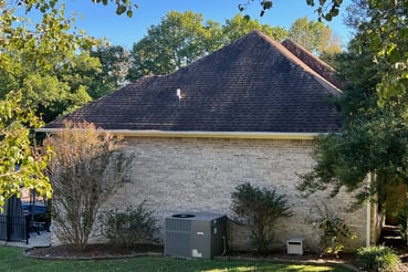 image of a residential shingle roof that is dirty with black streaks and bacteria growth