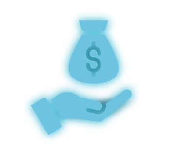 blue glowing hand wiht money bag