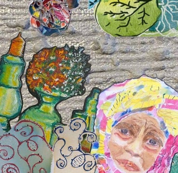 Collage présentant divers tableaux de Xirkys artiste plasticienne