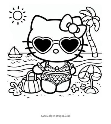 Hello Kitty on the beach coloring page